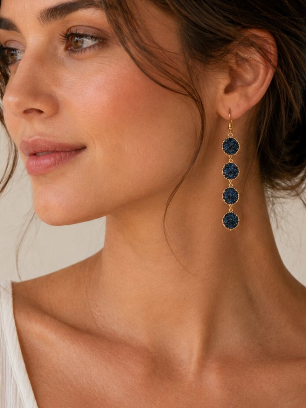 Black Druzy Drop Earrings Gold Tone 4 Tier Dangle Statement Boho Jewelry NWT